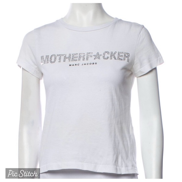 MARC JACOBS Mother Fxcker White Baby Tee  XS S Tshirt Heaven Y2K 2000s Brat love - Picture 5 of 11